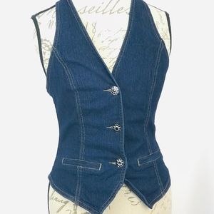 What's Hot woman's vest blue jean 3 button front S